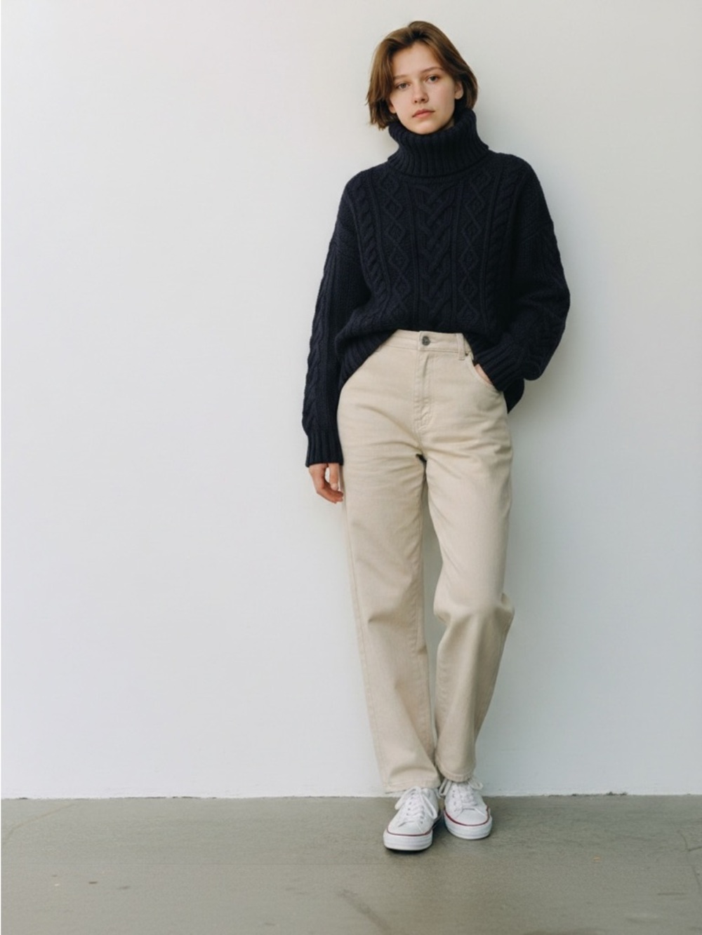 Banana Republic Dark Blue Cable Knit Turtleneck Sweater